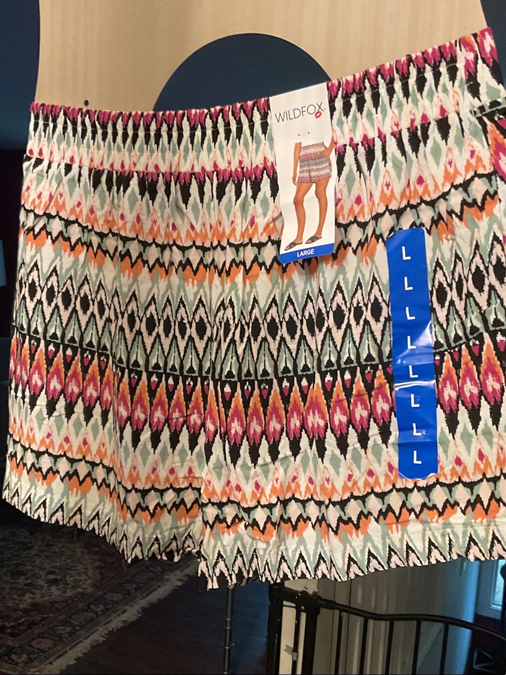 Wildfox Ikat Print Elastic-Waist Mini Skirt in Pink, Orange, Mint & Black